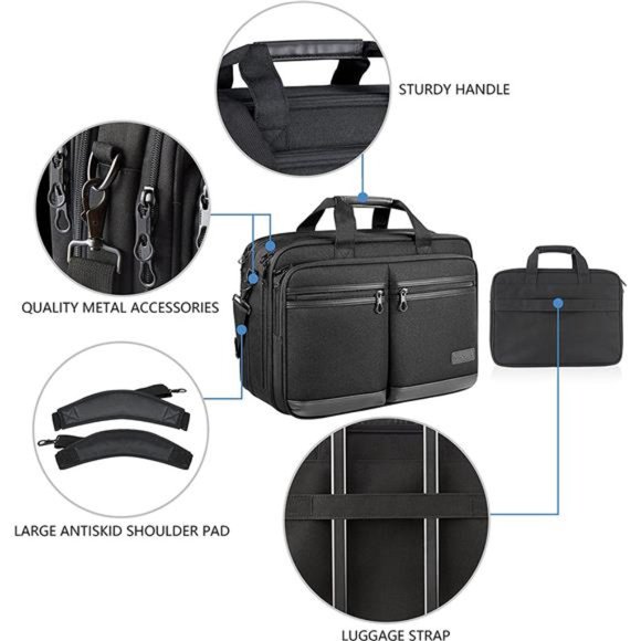 KROSER Laptop Bag 17.3'' Water-Repellent with RFID Pockets For Men, Women -Black - Picture 5 of 6
